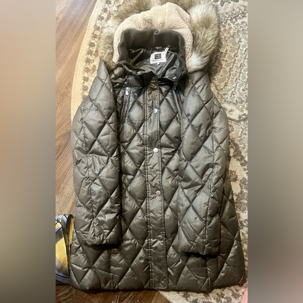 laundry by design Faux Fur Hooded Puffer Jacket Brown Women's Size large